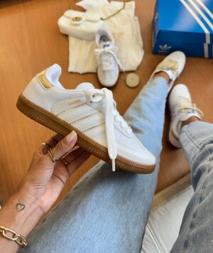 Tênis Adidas Samba branco/ouro